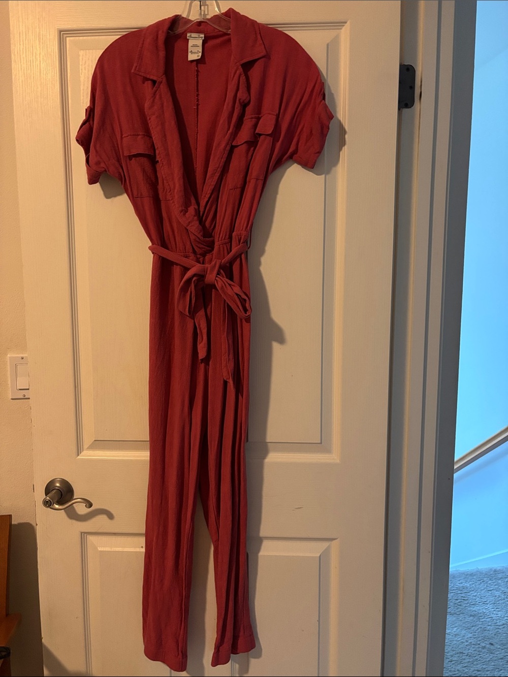 American Rag Rose Pink Cotton Modal Utility Jumpsuit with Tie Waist Sz S